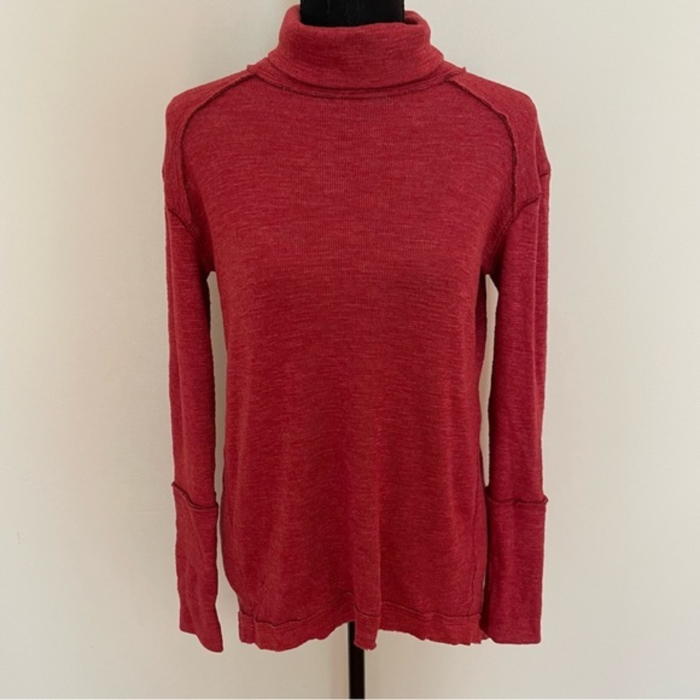We the Free Womens Red Split Back‎ Cowl Neck Long Sleeve